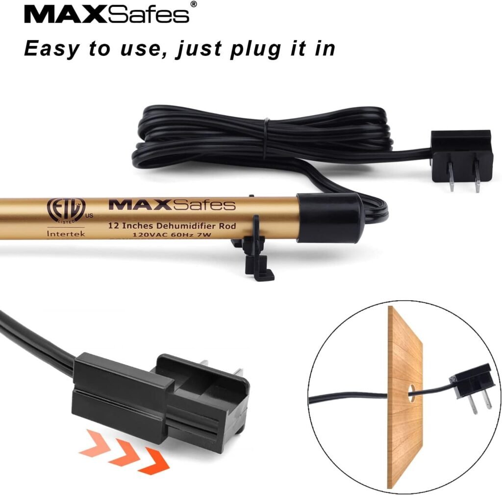 MAXSafes Gun Safe Dehumidifier Rod, Dry Golden Rod - Easy Installation Plug-in Electric Dehumidifier Eliminates Moisture for Gun Safes  Cabinets, ETL Approved，12in