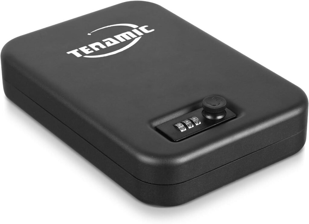 TENAMIC Pistol Safe, Portable Travel Gun Safe, Solid Steel Handgun Lock Box for Home, Gun Safes for Car, Black