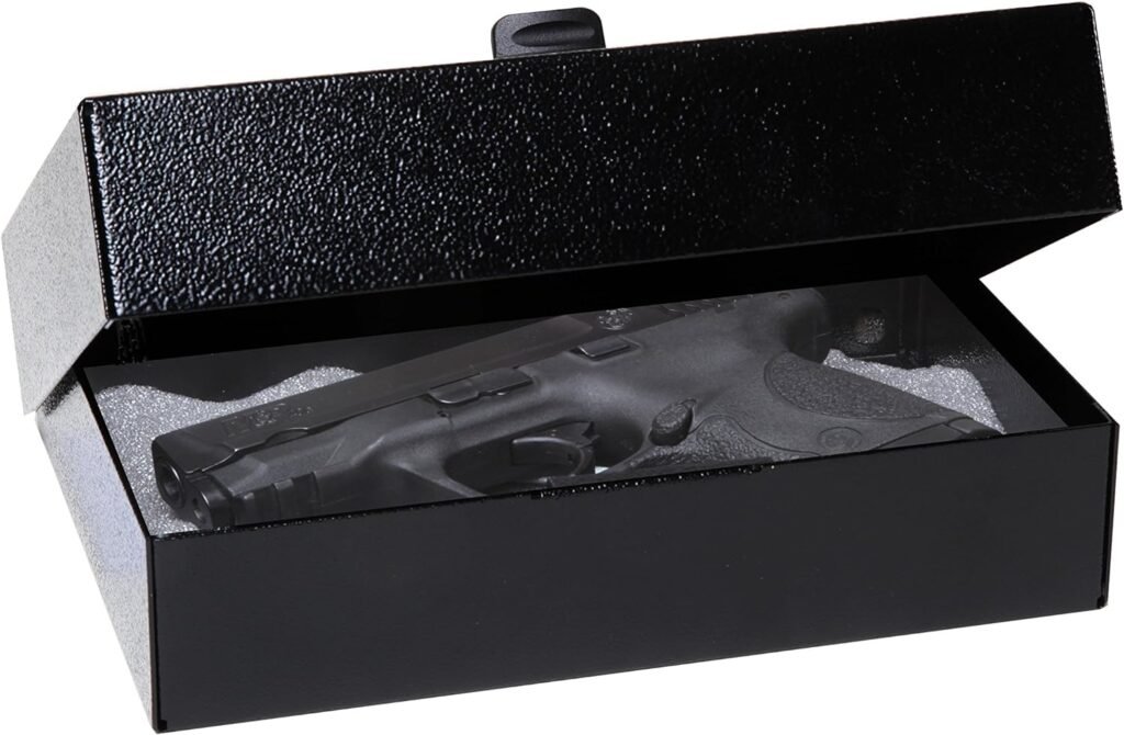 V-Line Compact Keyless Gun Safe, CA DOJ Certified Portable Quick Access Pistol Safe for a Handgun and Ammo. Mechanical Lock. Great for Single Handgun When Traveling.
