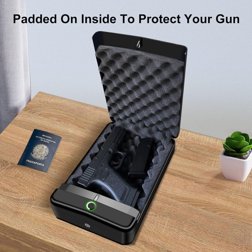 Gun Safe, Small Gun Safes for Pistols Biometric Fingerprint Quick Access Pistol Safe Portable Handgun Safe for Travel, Car, Home