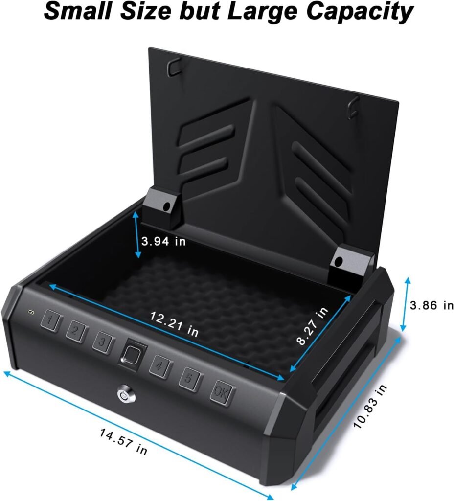 Gun Safes,Biometric Gun Safe for 2 Pistols with Quick-Access, Mute Function and Emergency Lock Gun Lock Box for Home Bedside Nightstand