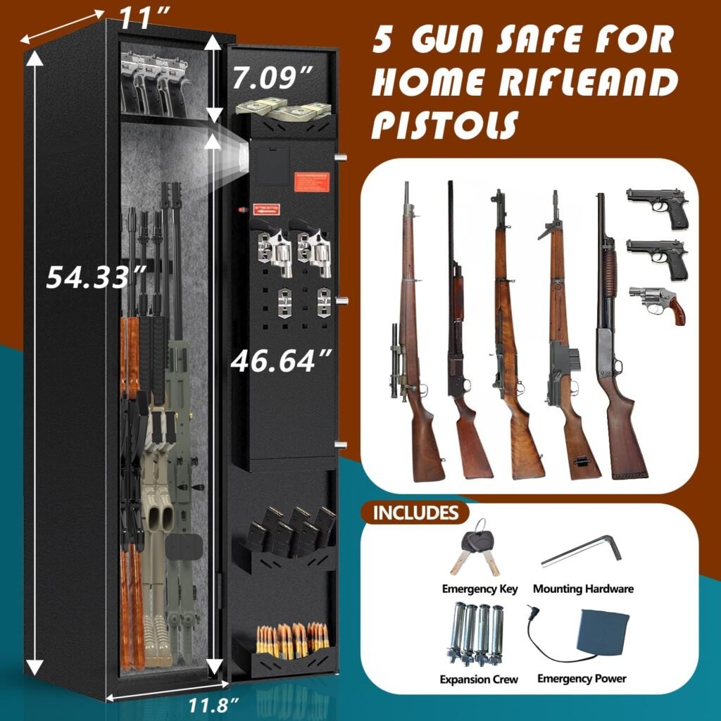 Large Gun Safe,Gun Safes for Home Rifle and Pistols,3-5Gun Safe for Rifle and Shotgun,Gun Cabinets with Removable Shelf and 3*Gun Racks (Style01)