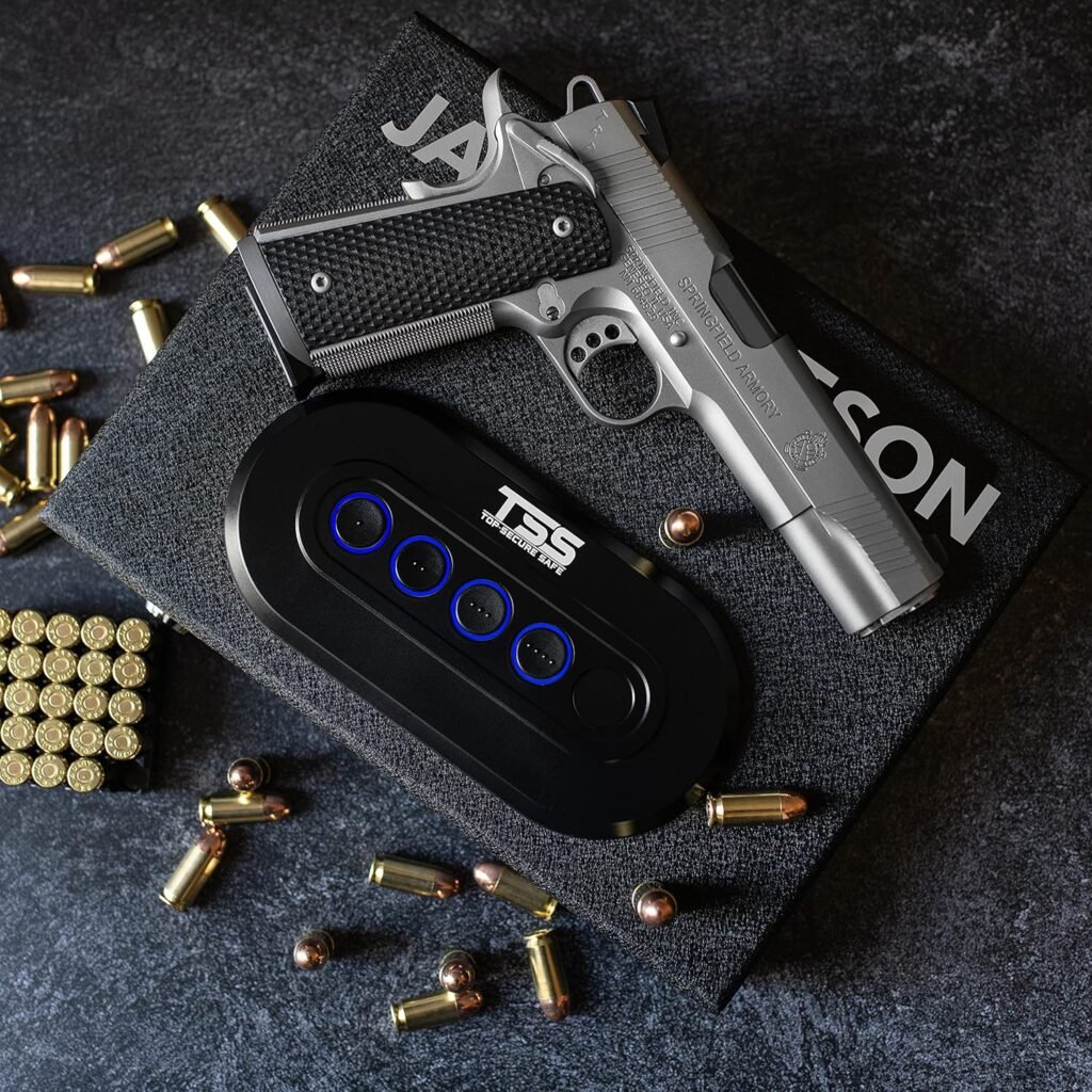 Personalized Gun Safe with Text | 14 Fonts | Quick-Access Handgun Safe for Pistols with Keypad  Key Lock - California DOJ Certified - Birthday Gifts for Husbands, Gifts for Men