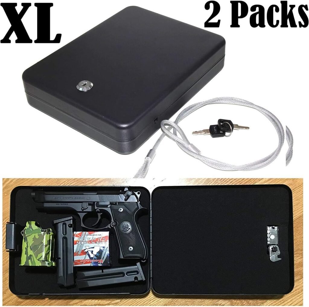 Pack of 2 X-Large Size Handgun Safe Vault Security Pistol Safety Case Key Lock Box (KeyLock XL /2PCS)